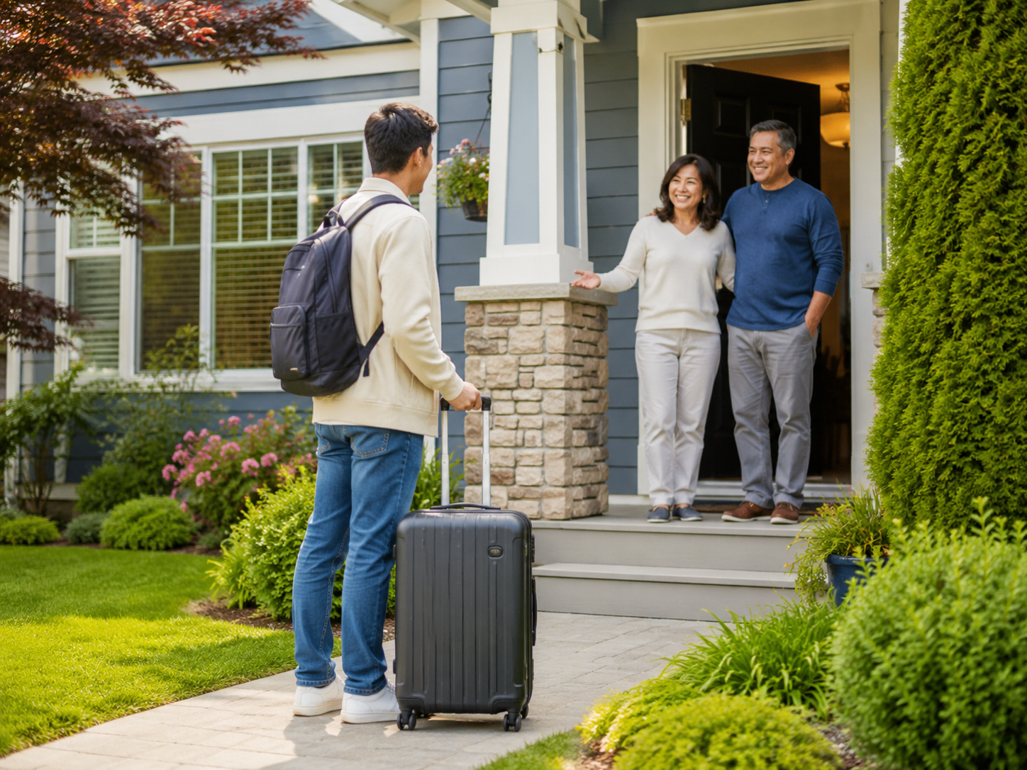 Student arriving at a welcoming Canadian home